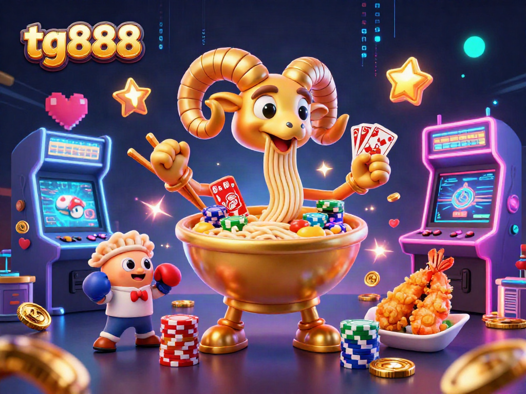 Engage with tg888 in a vibrant 3D casino scene filled with dynamic gaming elements and energetic characters.