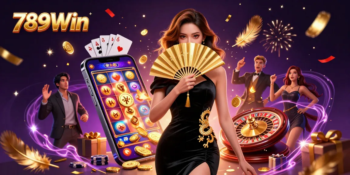 Engage in gaming excitement at 789Win with vibrant visuals of a slot game and casino elements.